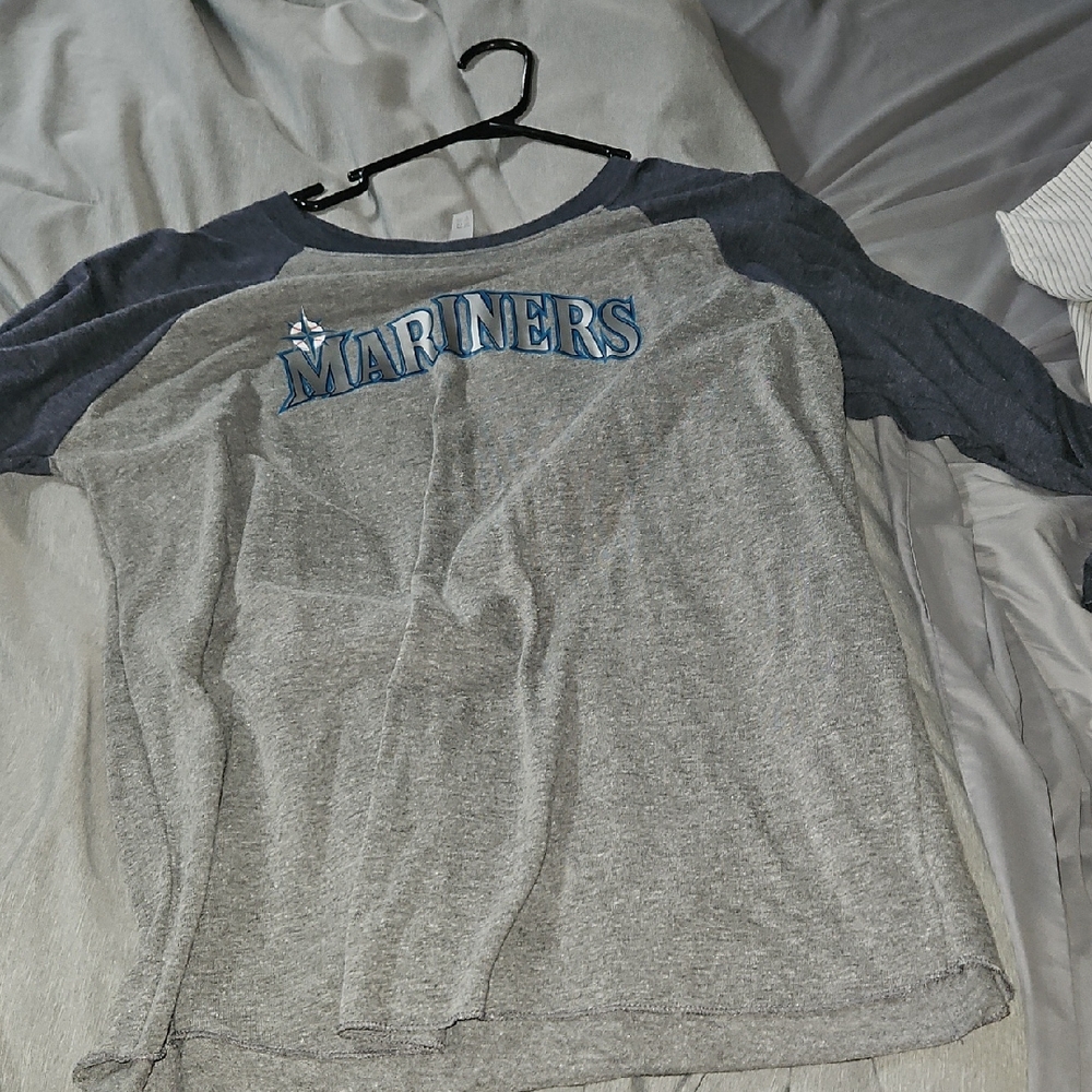 Next Level Apparel Gray and Blue Long Sleeve Tee